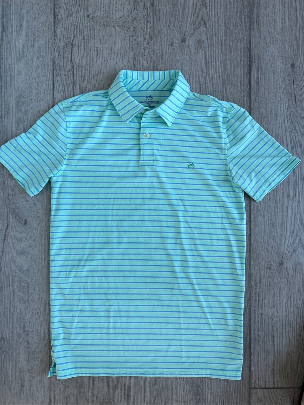 Southern Tide Boys Mint Green Polo with Teal Stripes